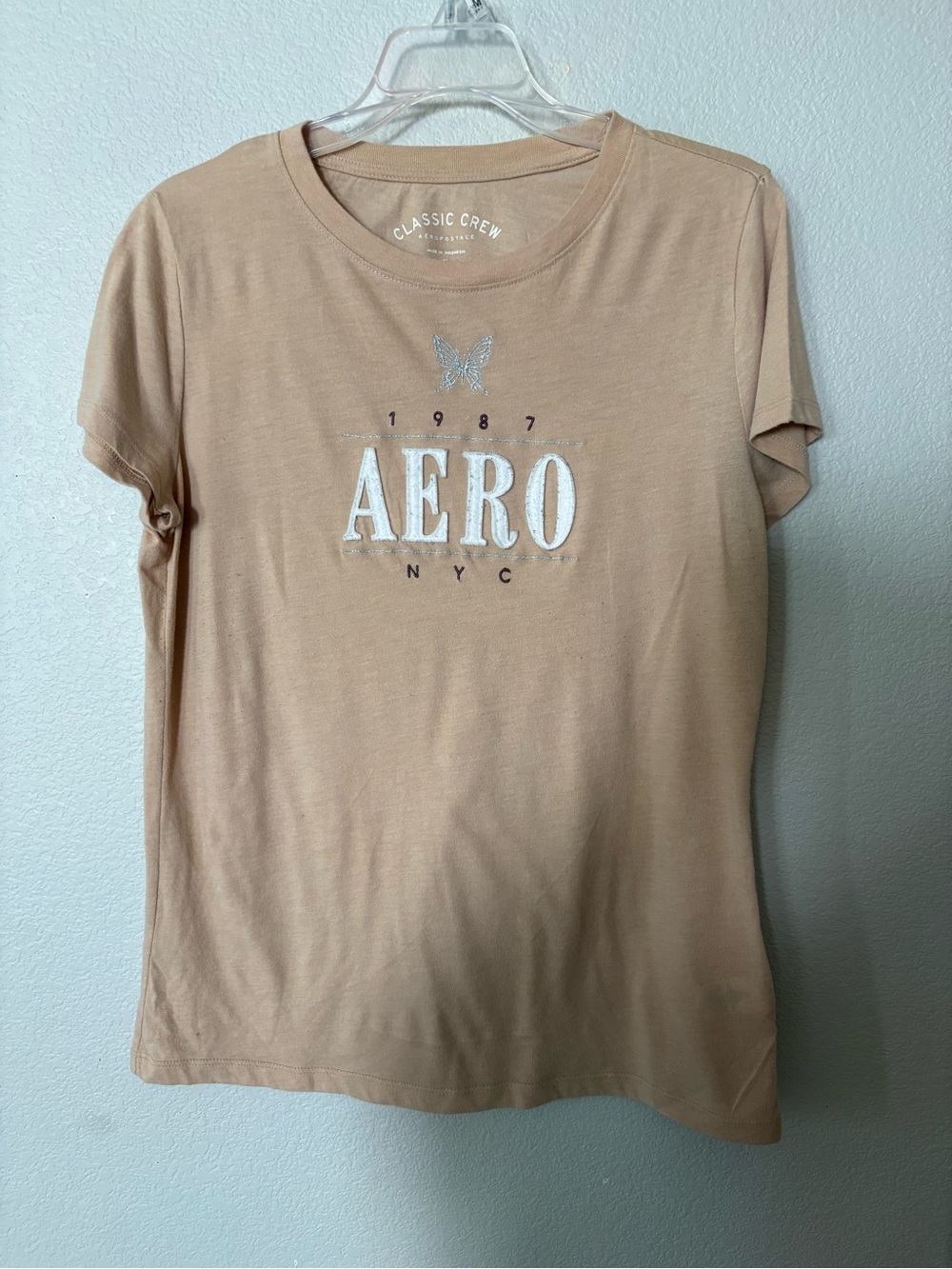 Aeropostale Beige Classic Crew Tee with Embroidered Logo